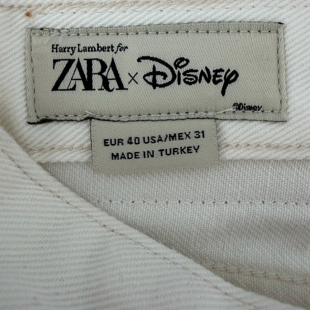 Zara Harry Lambert Disney Jeans Mens 40x34 Flared Leg Mickey Pocket Ivory White - Picture 12 of 16